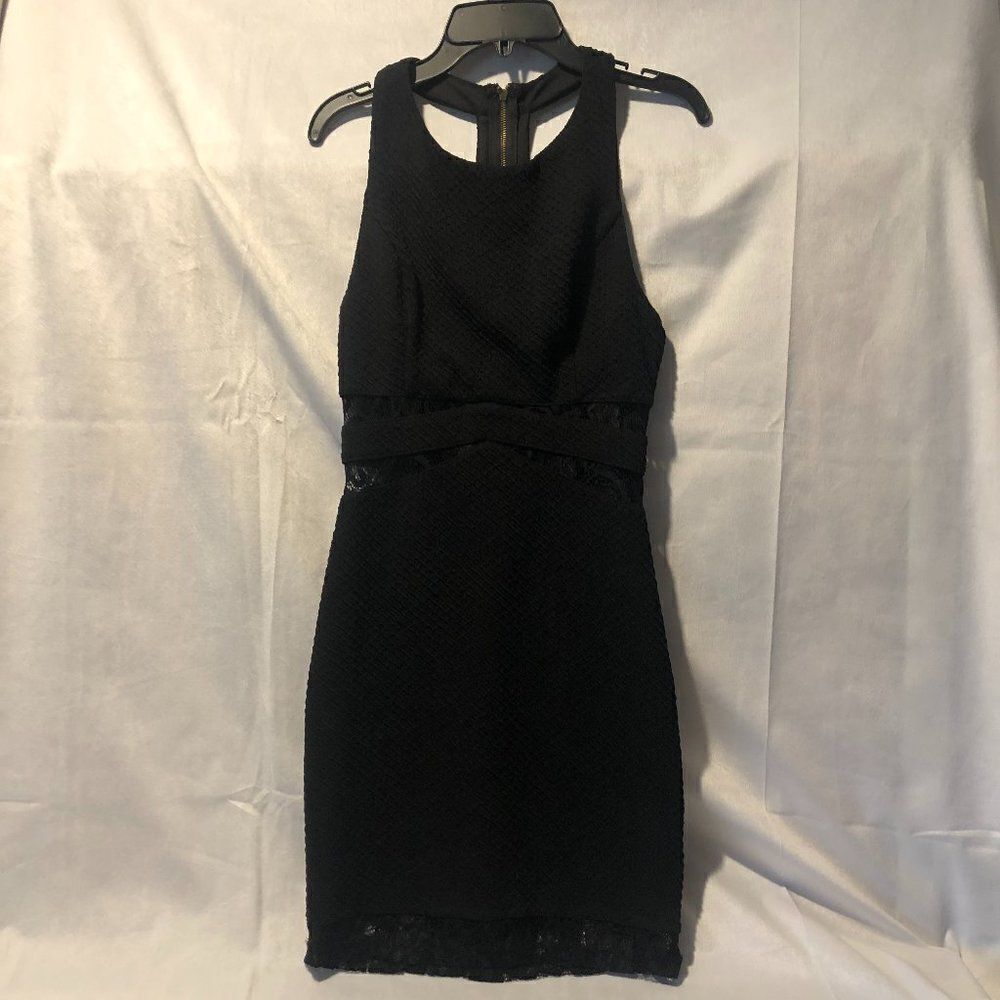 Lush Size S Black t-back zip up Dress lace Band Waist.         VB